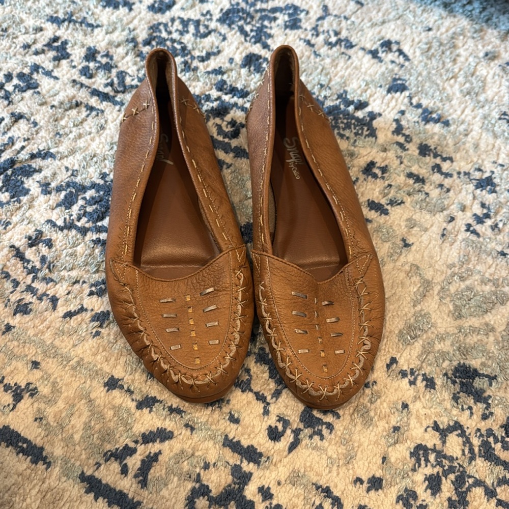 Stylish Tan Brown Boho Leather Loafers for Women